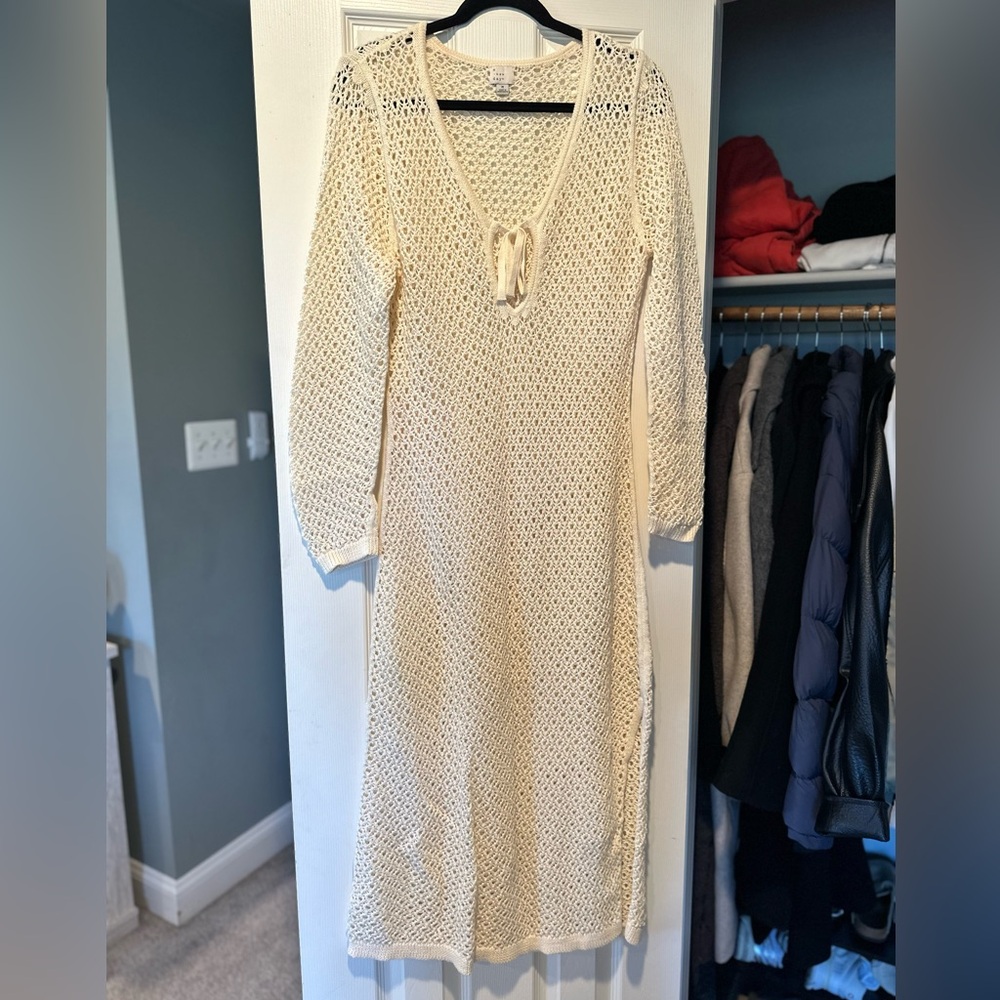 a new day Cream Long Sleeve Crochet Dress